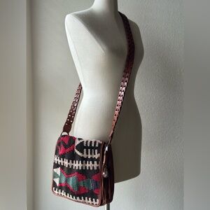 Vintage Marco Avane Kilim Crossbody Bag Leather Trim Boho